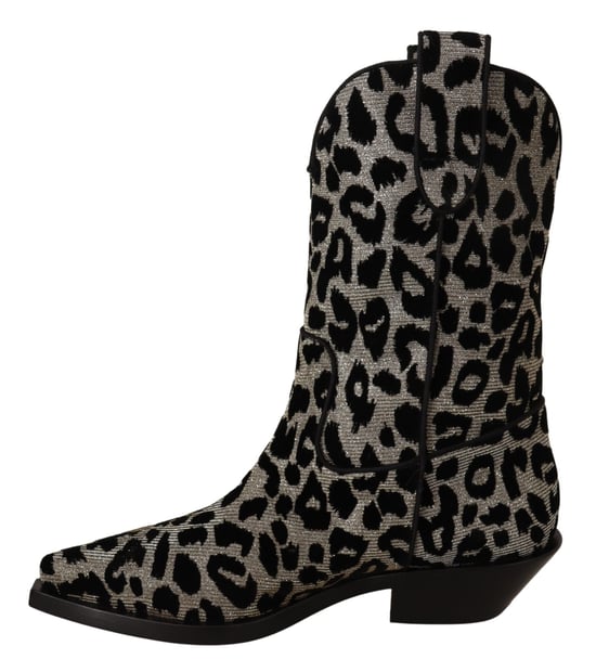 Dolce & Gabbana Gray Black Leopard Cowboy Boots Shoes - Image 5