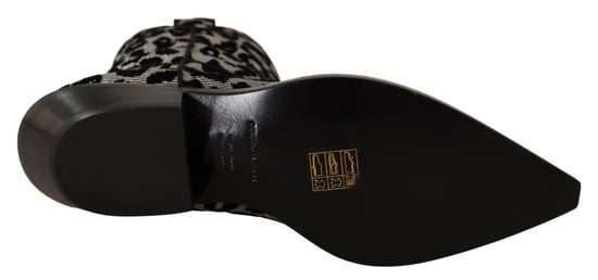 Dolce & Gabbana Gray Black Leopard Cowboy Boots Shoes - Image 6