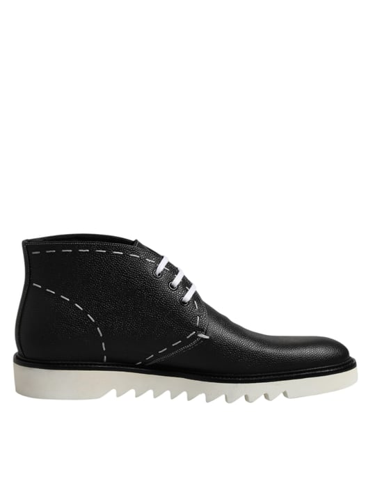 Dolce & Gabbana Zwarte Witte Leren Enkellaarzen Schoenen - Image 1