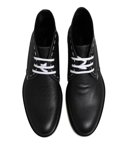 Dolce & Gabbana Black White Leather Ankle Boots Shoes - Image 3