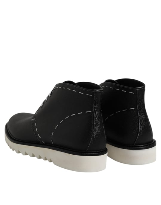 Dolce & Gabbana Black White Leather Ankle Boots Shoes - Image 5