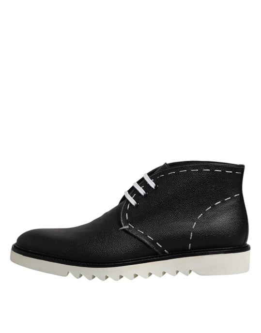Dolce & Gabbana Black White Leather Ankle Boots Shoes - Image 6