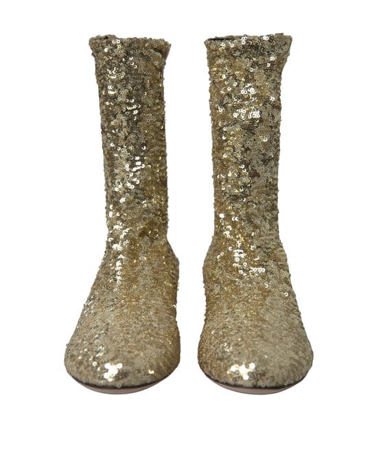 Dolce & Gabbana Guld Pärlade Korta Stövlar Stretch Skor - Image 3