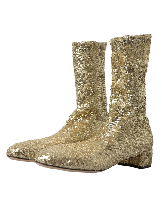 Dolce & Gabbana Guld Pärlade Korta Stövlar Stretch Skor - Image 4