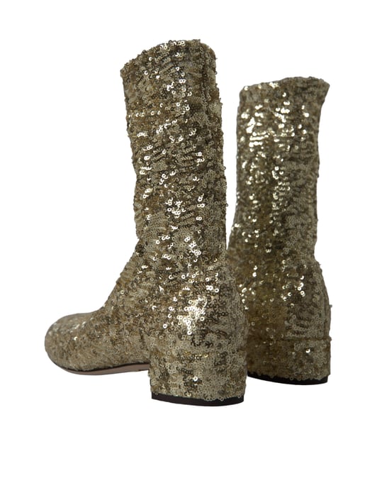 Dolce & Gabbana Guld Pärlade Korta Stövlar Stretch Skor - Image 5