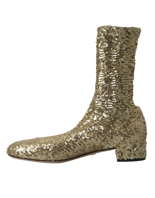 Dolce & Gabbana Guld Pärlade Korta Stövlar Stretch Skor - Image 6