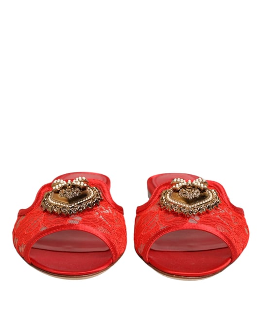 Dolce & Gabbana Röd Hängivenhet Spetsbäckar Sandaler Slip-On Skor - Image 3