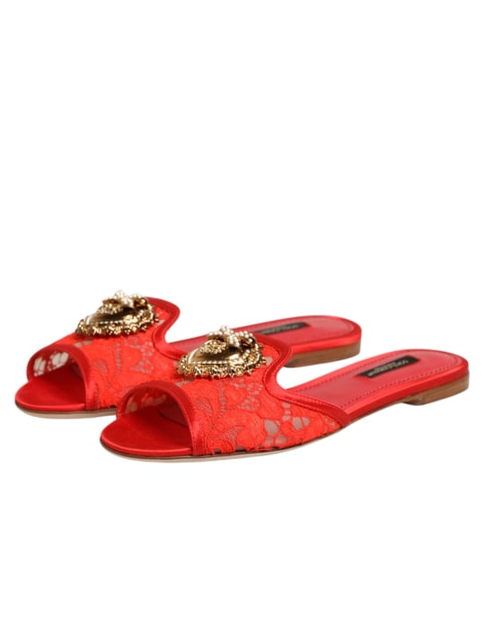 Dolce & Gabbana Röd Hängivenhet Spetsbäckar Sandaler Slip-On Skor - Image 5