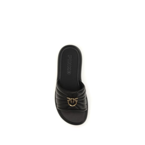 PINKO Zwarte Kalfsleren Bos Taurus Slippers - Image 4