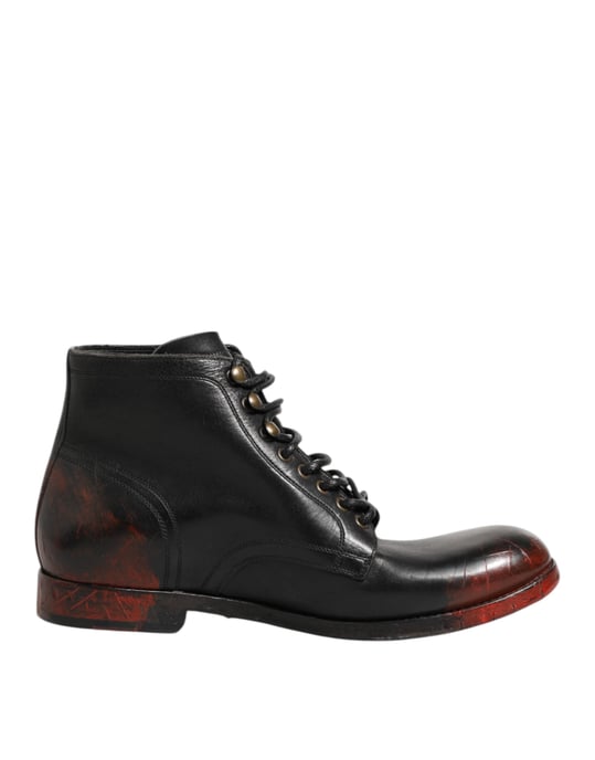 Dolce & Gabbana Black Red Lace Up Short Ankle Boot Shoes - Image 2