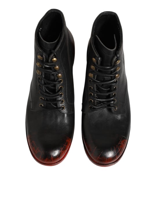 Dolce & Gabbana Black Red Lace Up Short Ankle Boot Shoes - Image 4