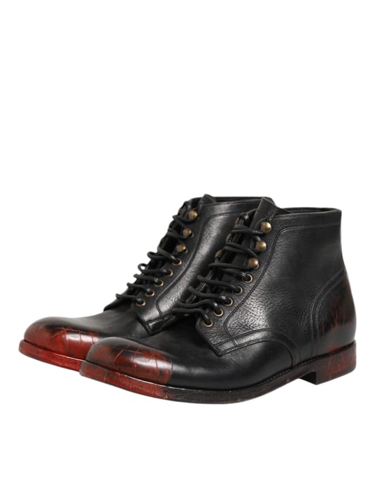 Dolce & Gabbana Black Red Lace Up Short Ankle Boot Shoes - Image 5