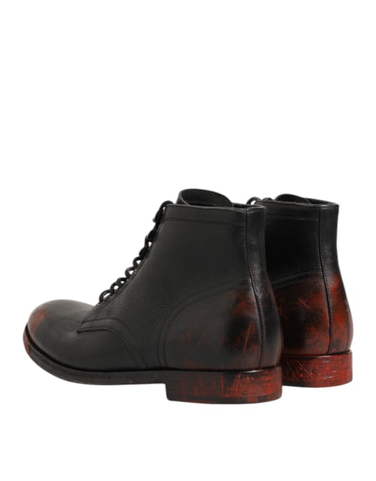 Dolce & Gabbana Black Red Lace Up Short Ankle Boot Shoes - Image 6