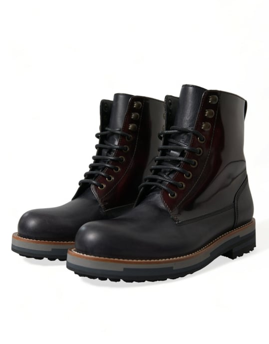 Dolce & Gabbana Zwarte Leren Militaire Gevechtslaarzen Schoenen - Image 3