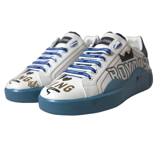 Dolce & Gabbana Blauw Witte Gedrukte Portofino Melt Sneakers - Image 3