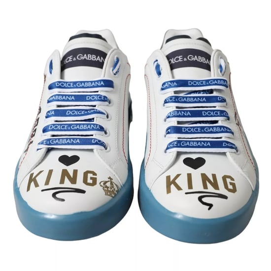 Dolce & Gabbana Blauw Witte Gedrukte Portofino Melt Sneakers - Image 4