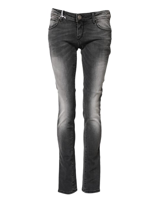 Acht Mörkgrå Bomulls Slim Fit Denim Låg Midja Jeans - Image 2