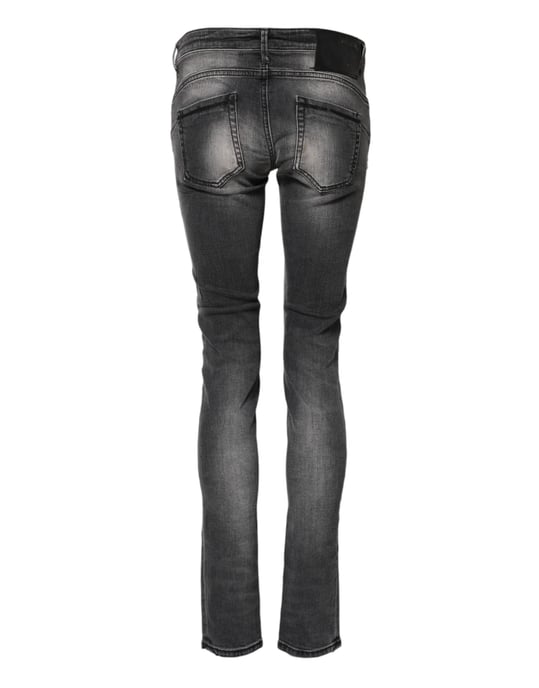 Acht Mörkgrå Bomulls Slim Fit Denim Låg Midja Jeans - Image 3