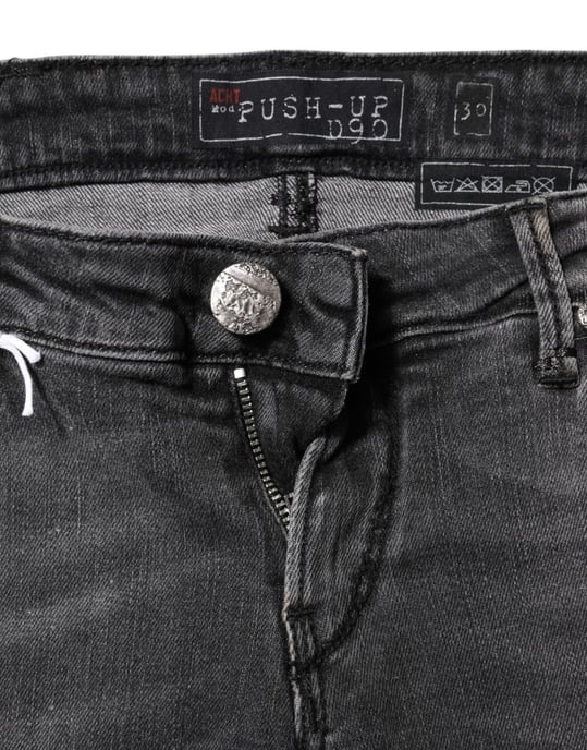 Acht Mörkgrå Bomulls Slim Fit Denim Låg Midja Jeans - Image 4