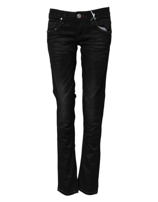 Acht Zwarte Katoenen Slim Fit Denim Lage Taille Jeans - Image 2