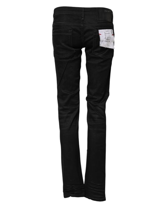 Acht Zwarte Katoenen Slim Fit Denim Lage Taille Jeans - Image 3