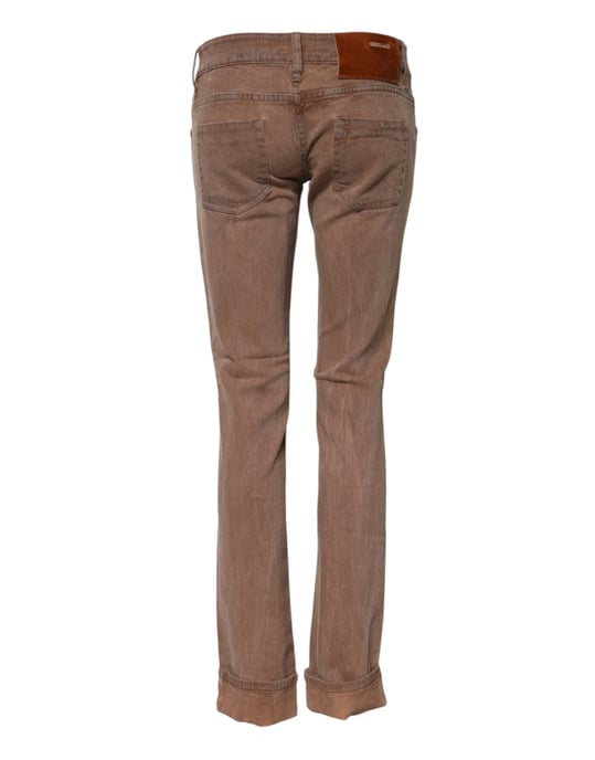 Acht Bruine Katoenen Slim Fit Denim Lage Taille Jeans - Image 3