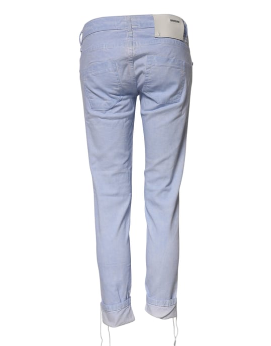 Acht Ljusblå Bomull Slim Fit Denim Låg Midja Jeans - Image 3