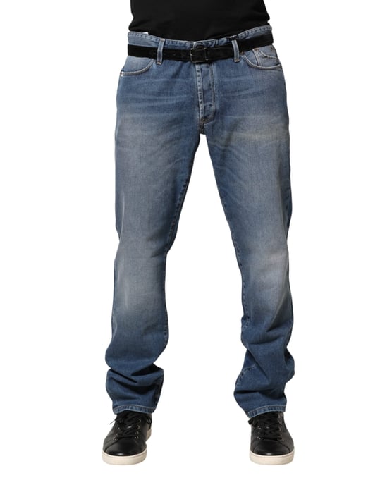 Jeckerson Blue Washed Mid Waist Straight Heren Denim Broek Jeans - Image 1