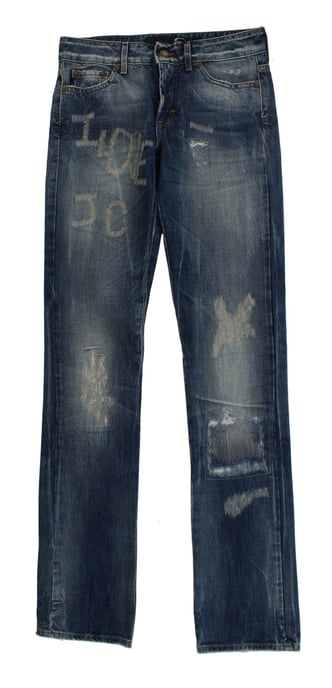 Cavalli Blue Wash Versleten Katoenen Straight Fit Jeans - Image 1