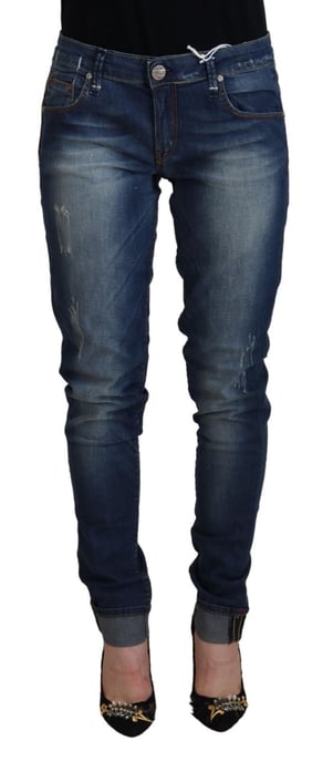 Acht Blue Washed Katoenen Slim Fit Dames Denim Broek Jeans - Image 2