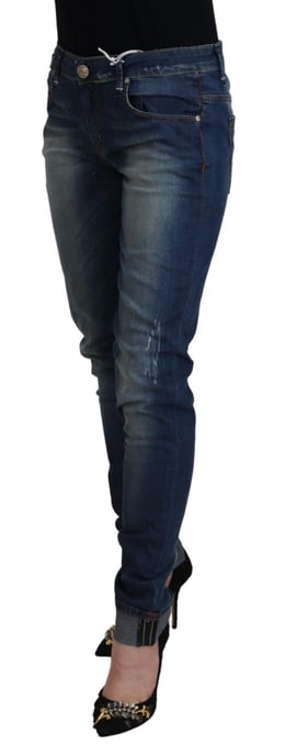 Acht Blue Washed Katoenen Slim Fit Dames Denim Broek Jeans - Image 4