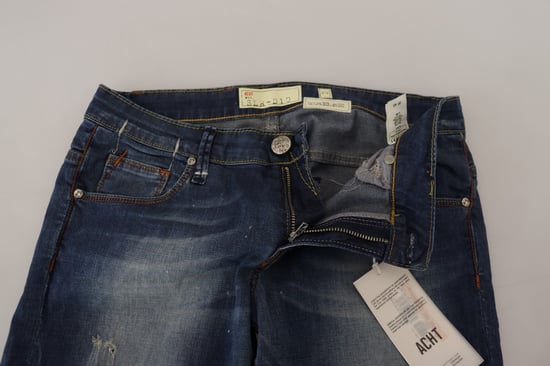 Acht Blue Washed Katoenen Slim Fit Dames Denim Broek Jeans - Image 5