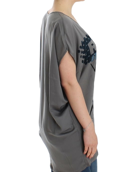 Costume National Gray V-neck long t-shirt - Image 4