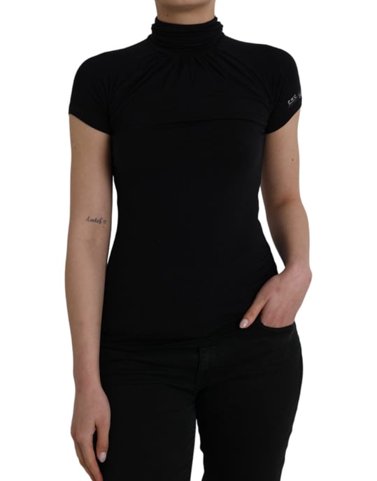 Costume National Zwarte Coltrui Viscose Korte Mouw Top - Image 1