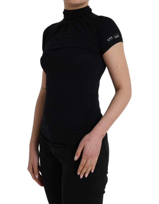 Costume National Zwarte Coltrui Viscose Korte Mouw Top - Image 2