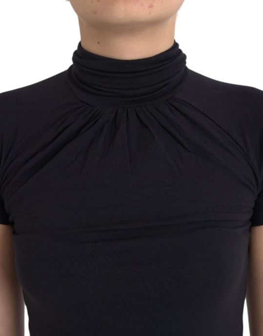 Costume National Zwarte Coltrui Viscose Korte Mouw Top - Image 4