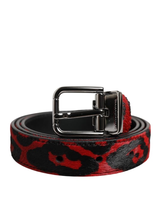 Dolce & Gabbana Zwarte Rode Luipaard Zilveren Metalen Gesp Riem - Image 2