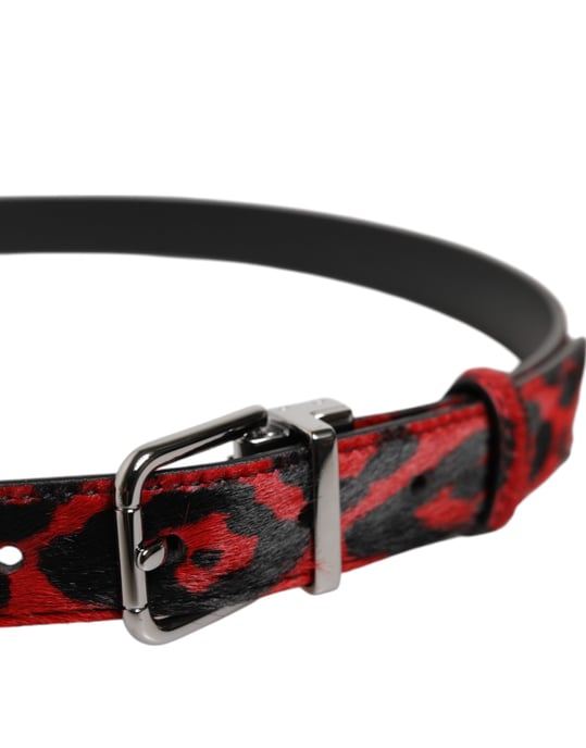 Dolce & Gabbana Zwarte Rode Luipaard Zilveren Metalen Gesp Riem - Image 4