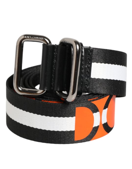 Dolce & Gabbana Zwart Witte Gestreepte Logo Metaal Gesp Riem - Image 2