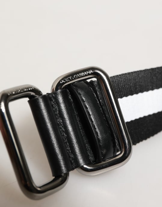 Dolce & Gabbana Zwart Witte Gestreepte Logo Metaal Gesp Riem - Image 3