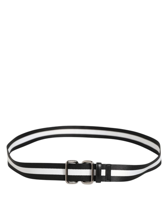 Dolce & Gabbana Zwart Witte Gestreepte Logo Metaal Gesp Riem - Image 6