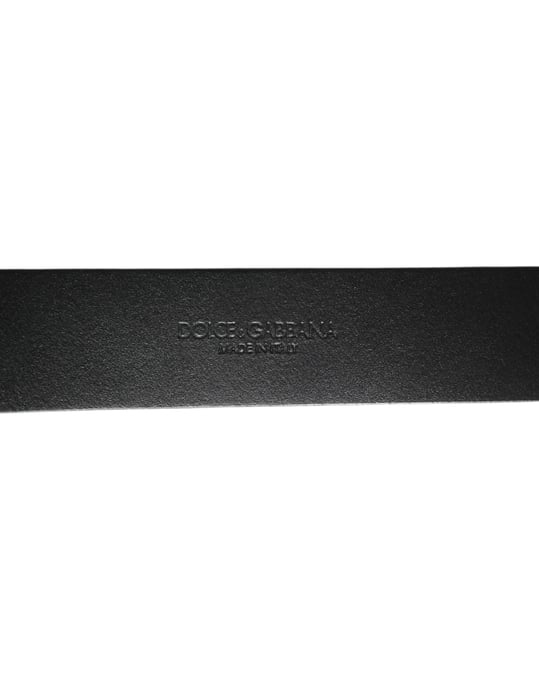 Dolce & Gabbana Black Silver Pebbled Texture Leather Buckle Men Belt - Image 3