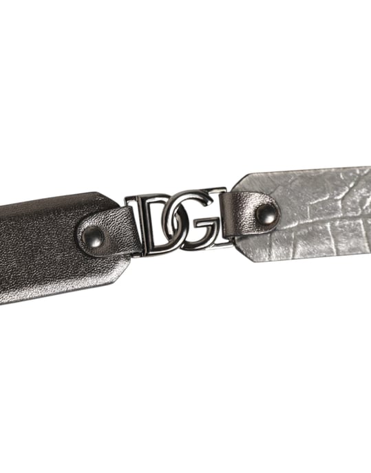 Dolce & Gabbana Black Silver Pebbled Texture Leather Buckle Men Belt - Image 4