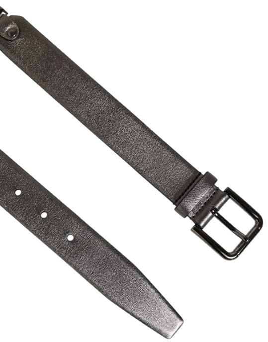 Dolce & Gabbana Black Silver Pebbled Texture Leather Buckle Men Belt - Image 5