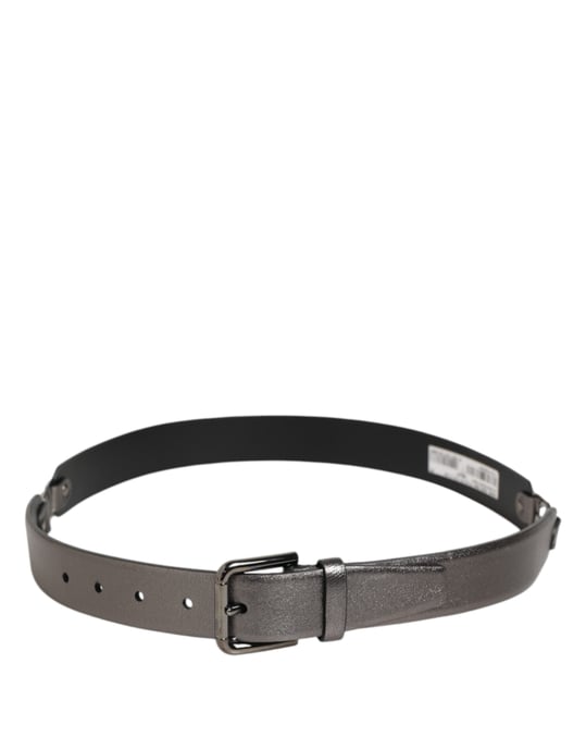 Dolce & Gabbana Black Silver Pebbled Texture Leather Buckle Men Belt - Image 6