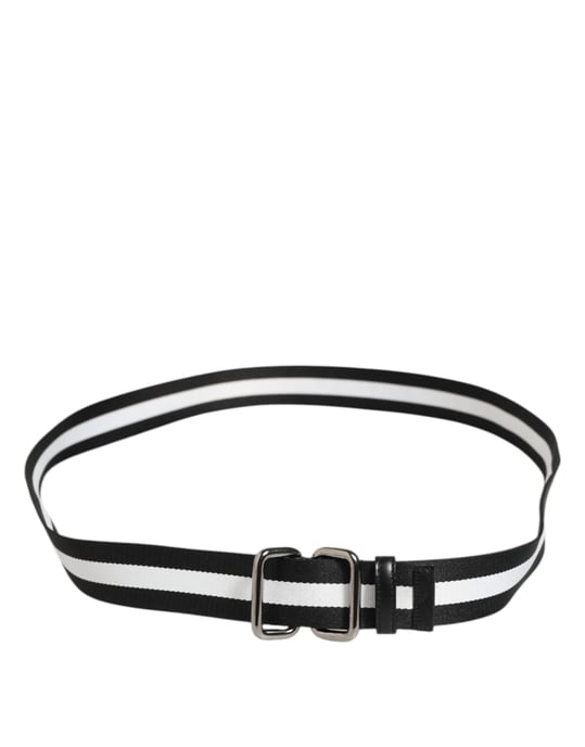 Dolce & Gabbana Svart Vit Randig Metallspänne Herrbälte - Image 5