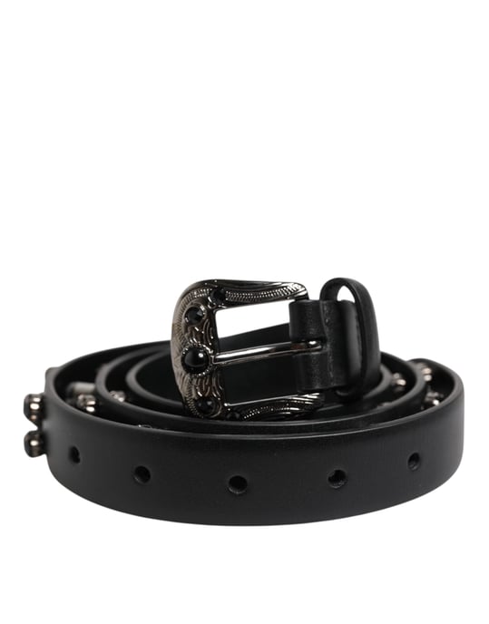Dolce & Gabbana Zwarte Gestepte Leren Riempje met Metalen Logo Gesp - Image 2