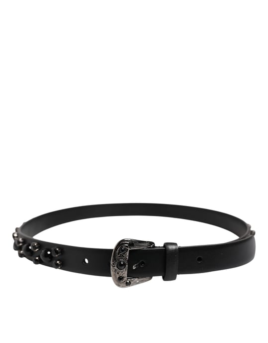 Dolce & Gabbana Zwarte Gestepte Leren Riempje met Metalen Logo Gesp - Image 3