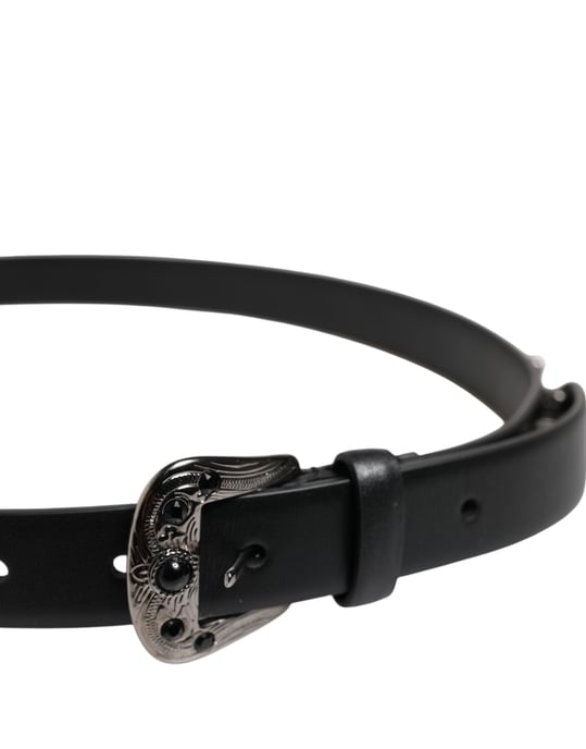 Dolce & Gabbana Zwarte Gestepte Leren Riempje met Metalen Logo Gesp - Image 4