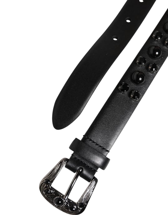 Dolce & Gabbana Zwarte Gestepte Leren Riempje met Metalen Logo Gesp - Image 6